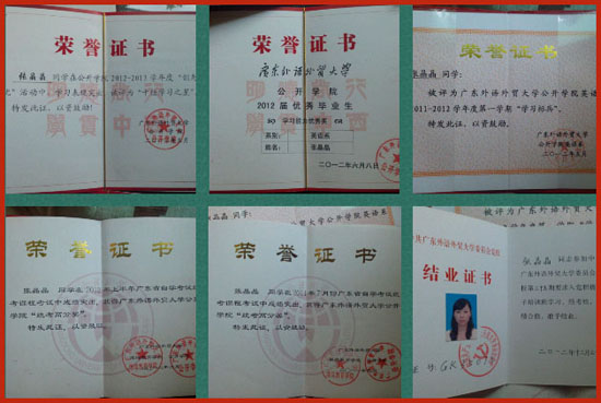 张晶晶 获奖证书